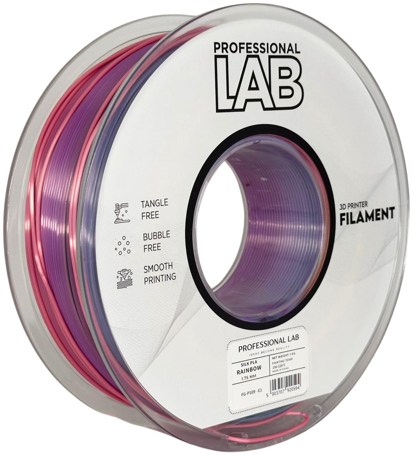 PLA silk rainbow (vaivorykštinė) 1,75 mm, 1 kg – Prof. Lab