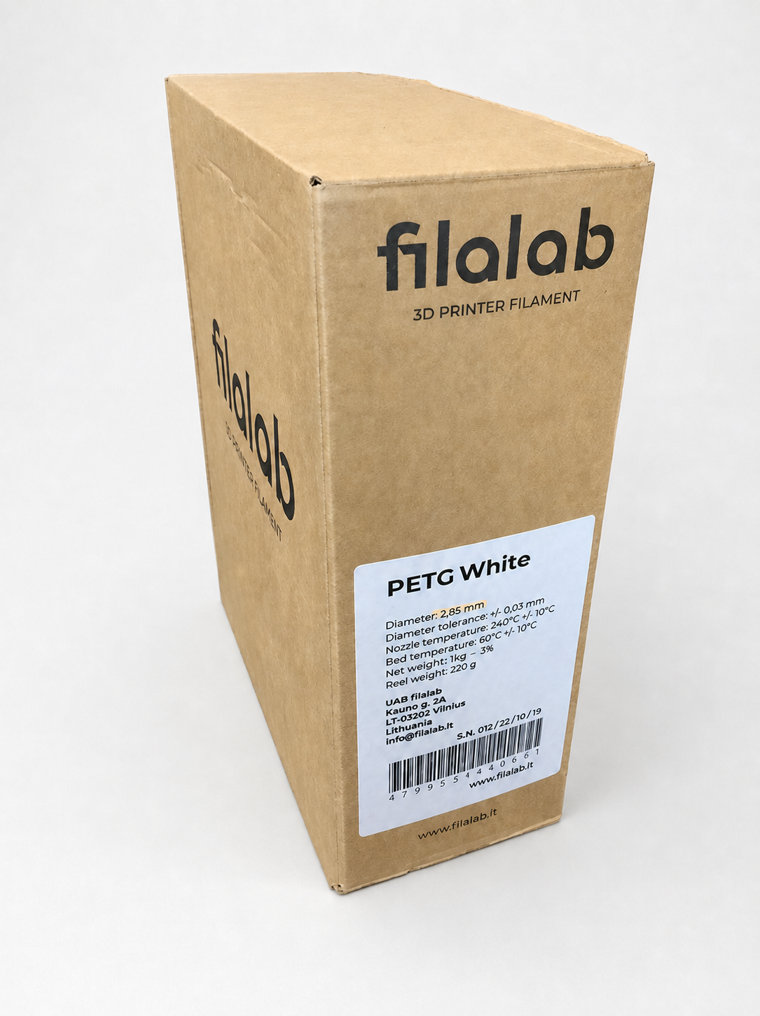 PETG white (baltas) 2,85 mm, 1 kg – FilaLab