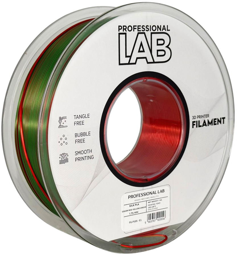 PLA silk tri color red yellow green (red, yellow, green) 1.75 mm, 1 kg – Prof. Lab