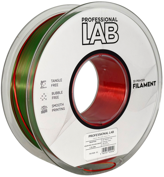 PLA silk tri color red yellow green (red, yellow, green) 1.75 mm, 1 kg – Prof. Lab