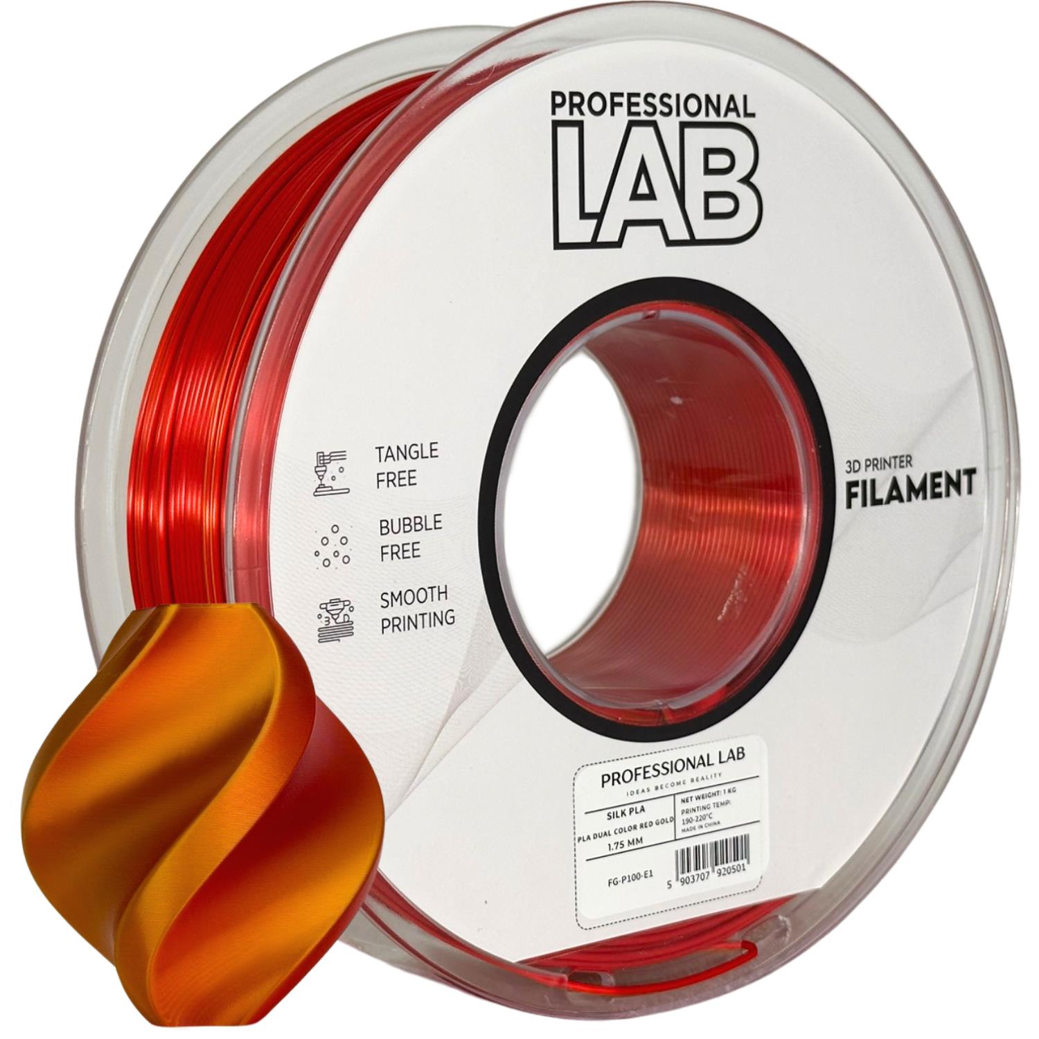 PLA silk dual color red golden (raudona,auksinė) 1,75 mm, 1 kg – Smart Print