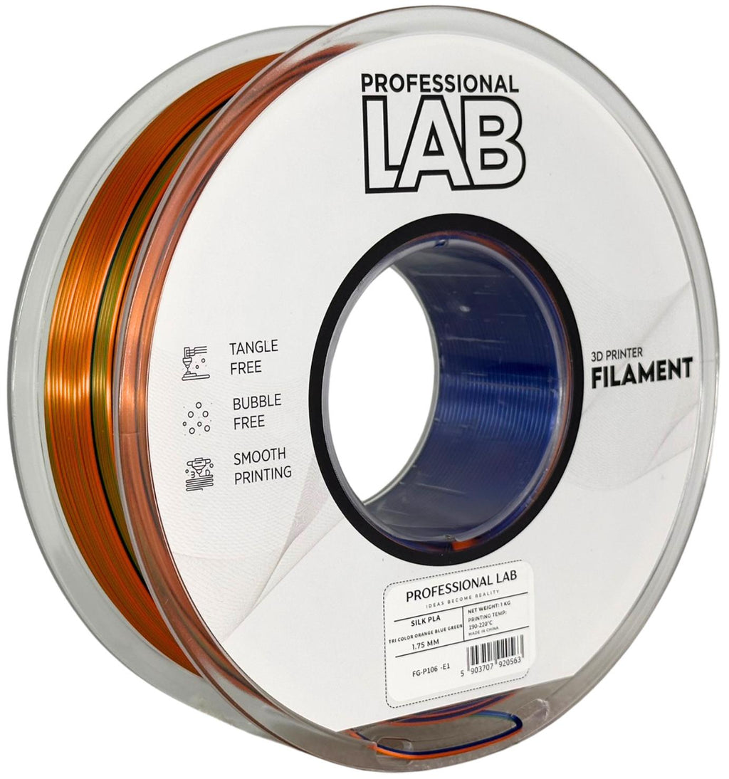 PLA silk tri color orange blue green (orange, blue, green) 1.75 mm, 1 kg – Prof. Lab