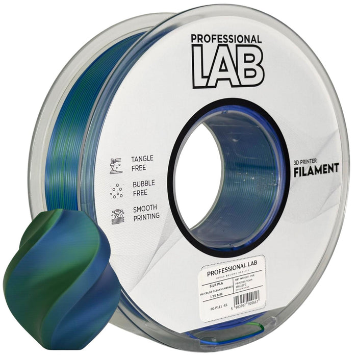 PLA silk dual color „Oceans Embrace“ (mėlyna, tamsiai žalia) 1,75 mm, 1 kg – Prof. Lab