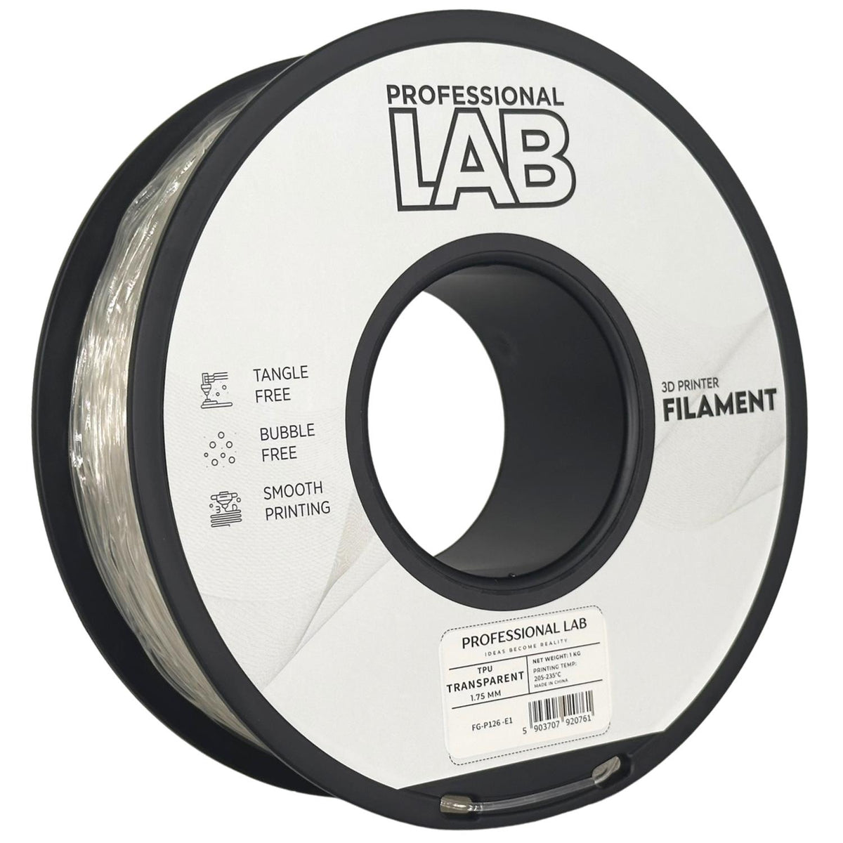 TPU Transparent (skaidrus) 1,75 mm, 1 kg – Prof. Lab