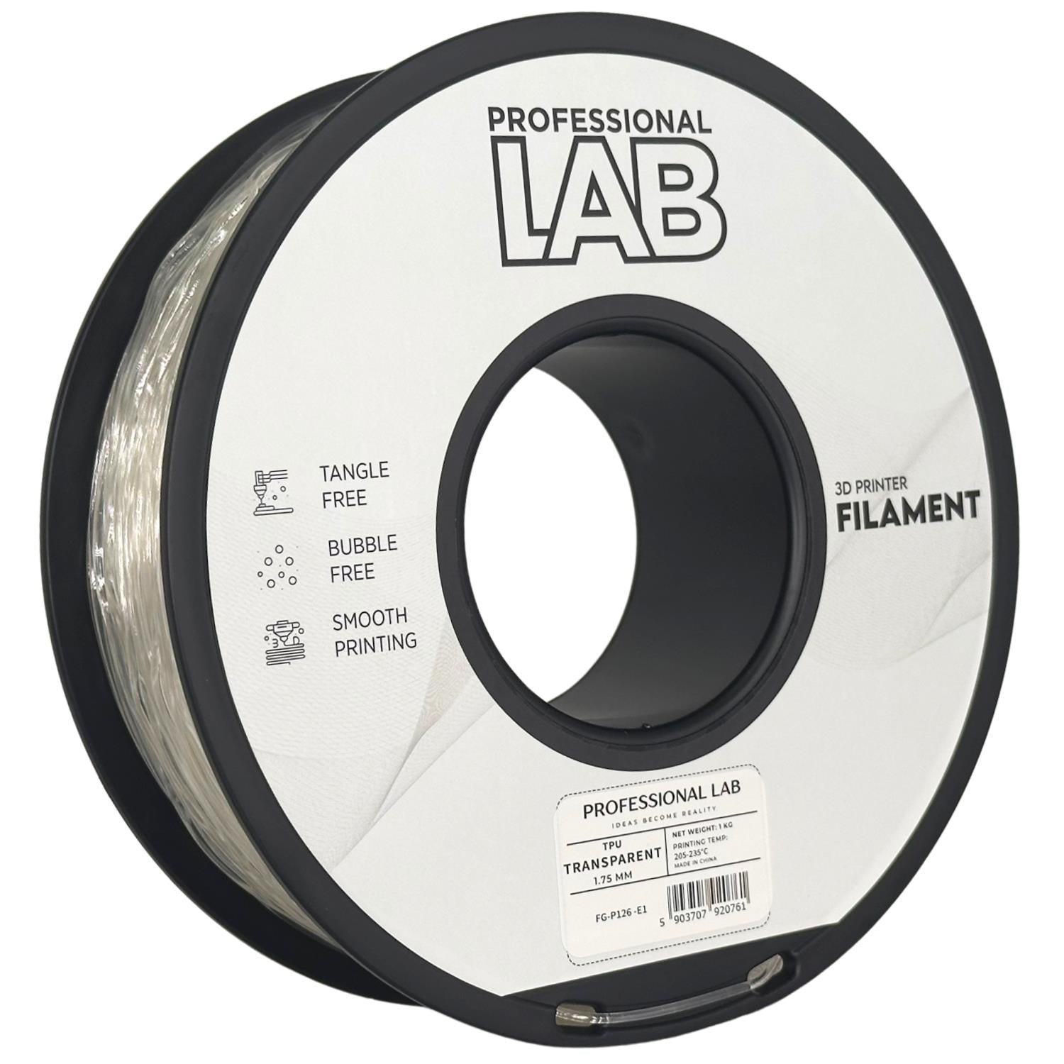 TPU Transparent (skaidrus) 1,75 mm, 1 kg – Prof. Lab