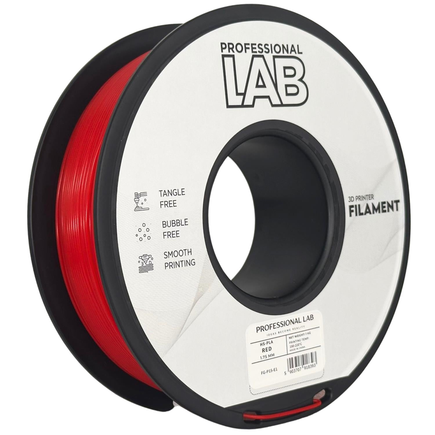 HS-PLA Red (raudonas) 1,75 mm, 1 kg – Prof. Lab