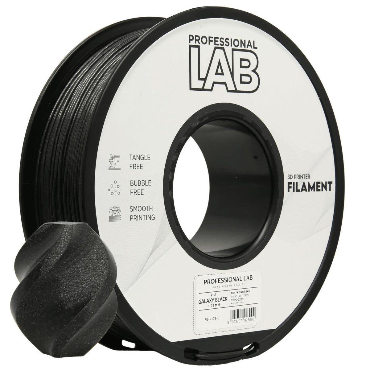 PLA Galaxy Black (galaktikos juoda) 1,75 mm, 1 kg – Prof. Lab