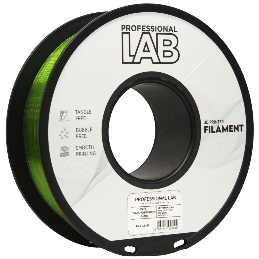 PETG Transparent Green (skaidri žalia) 1,75 mm, 1 kg – Prof. Lab
