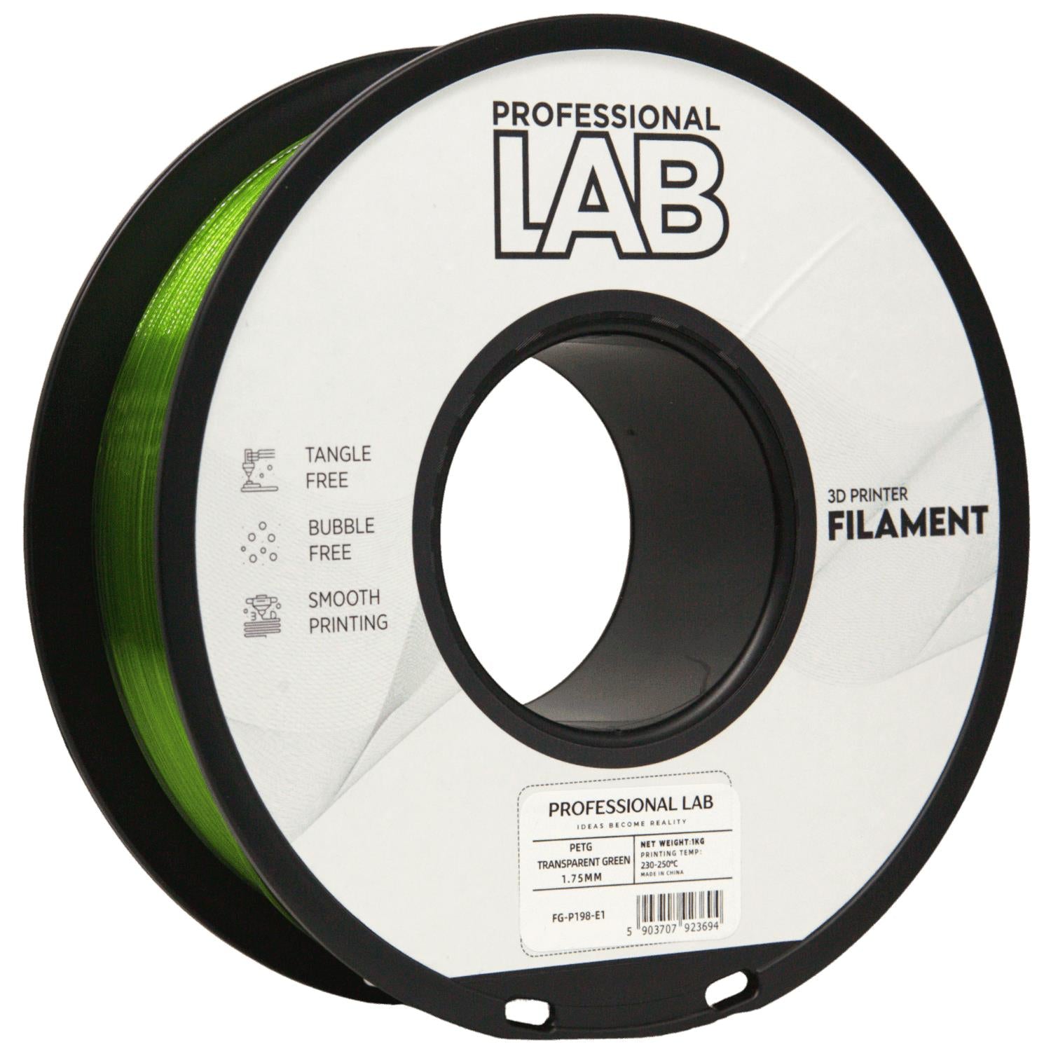 PETG Transparent Green (skaidri žalia) 2,85 mm, 1 kg – Prof. Lab