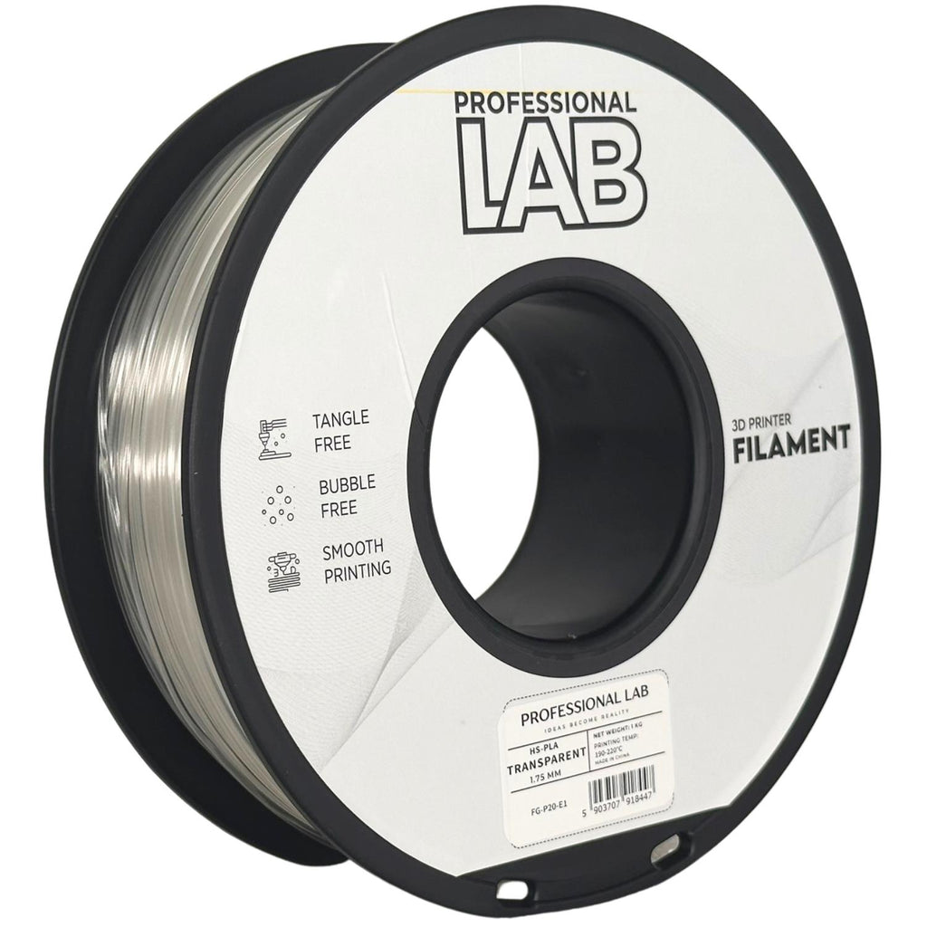 HS-PLA Transparent (skaidrus) 1,75 mm, 1 kg – Prof. Lab