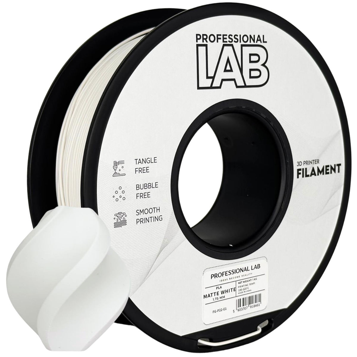 PLA Matte White (matinė balta) 1,75 mm, 1 kg – Prof. Lab