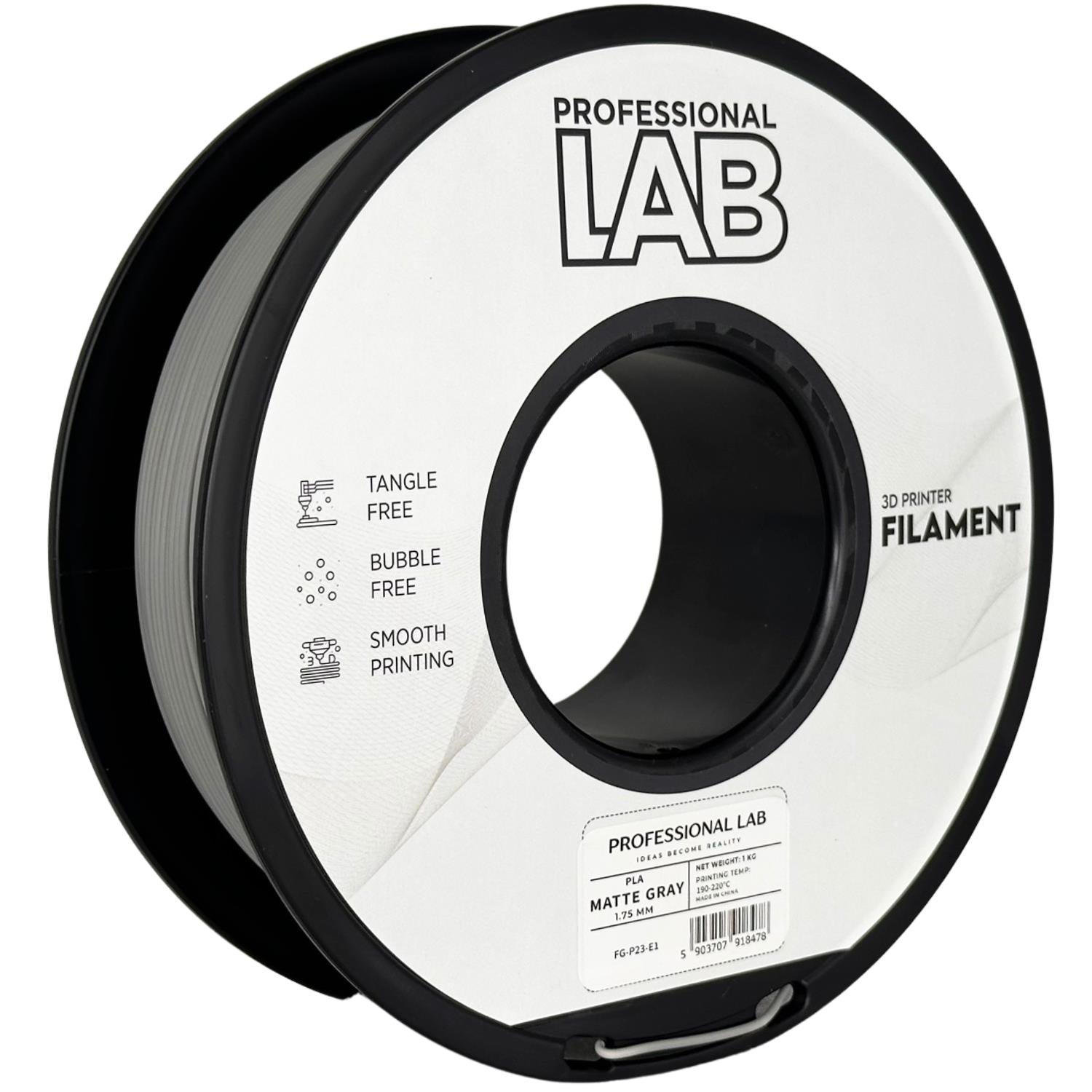 PLA Matte Gray (matinė pilka) 1,75 mm, 1 kg – Prof. Lab