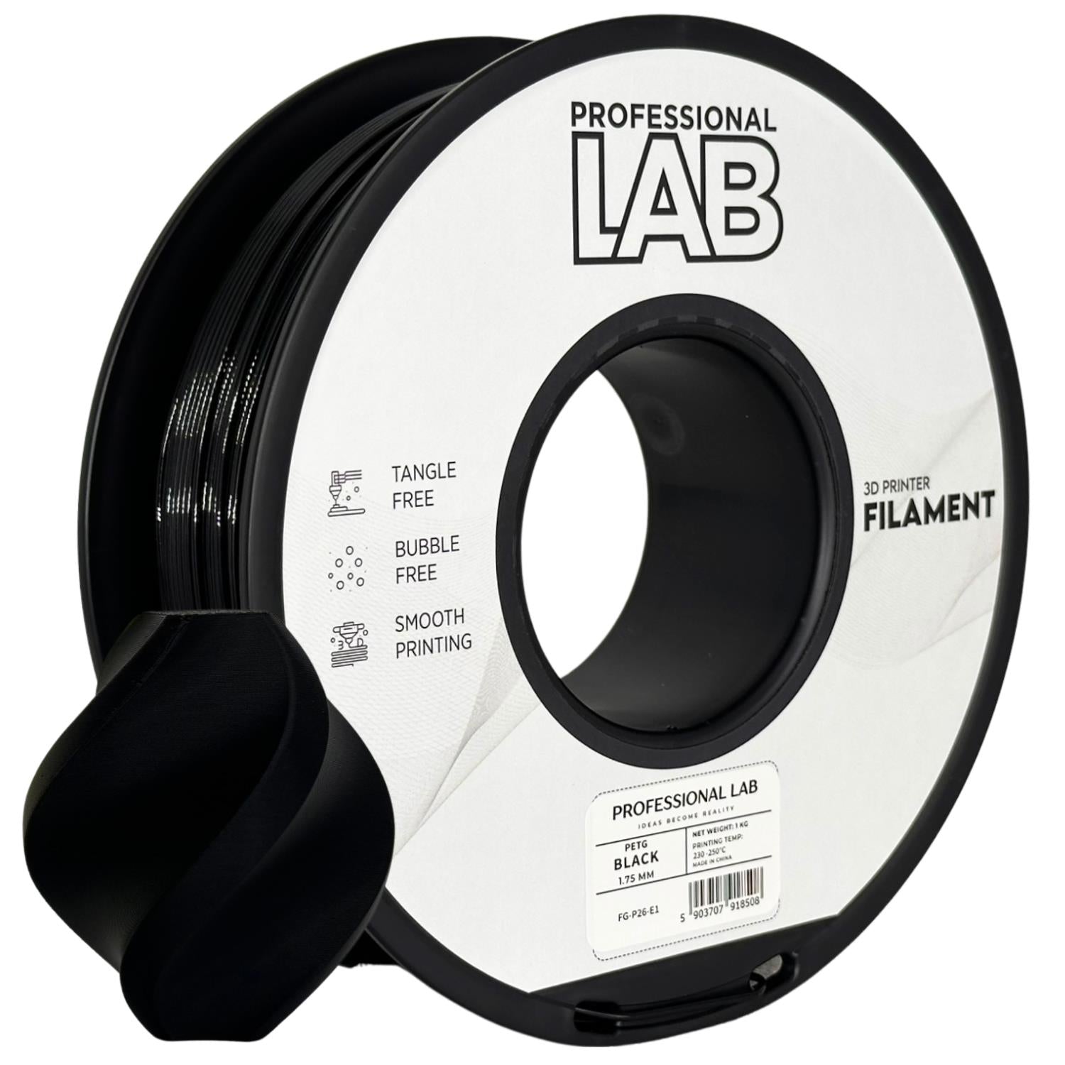 PETG black (juodas) 1.75 mm, 1 kg – Prof. Lab