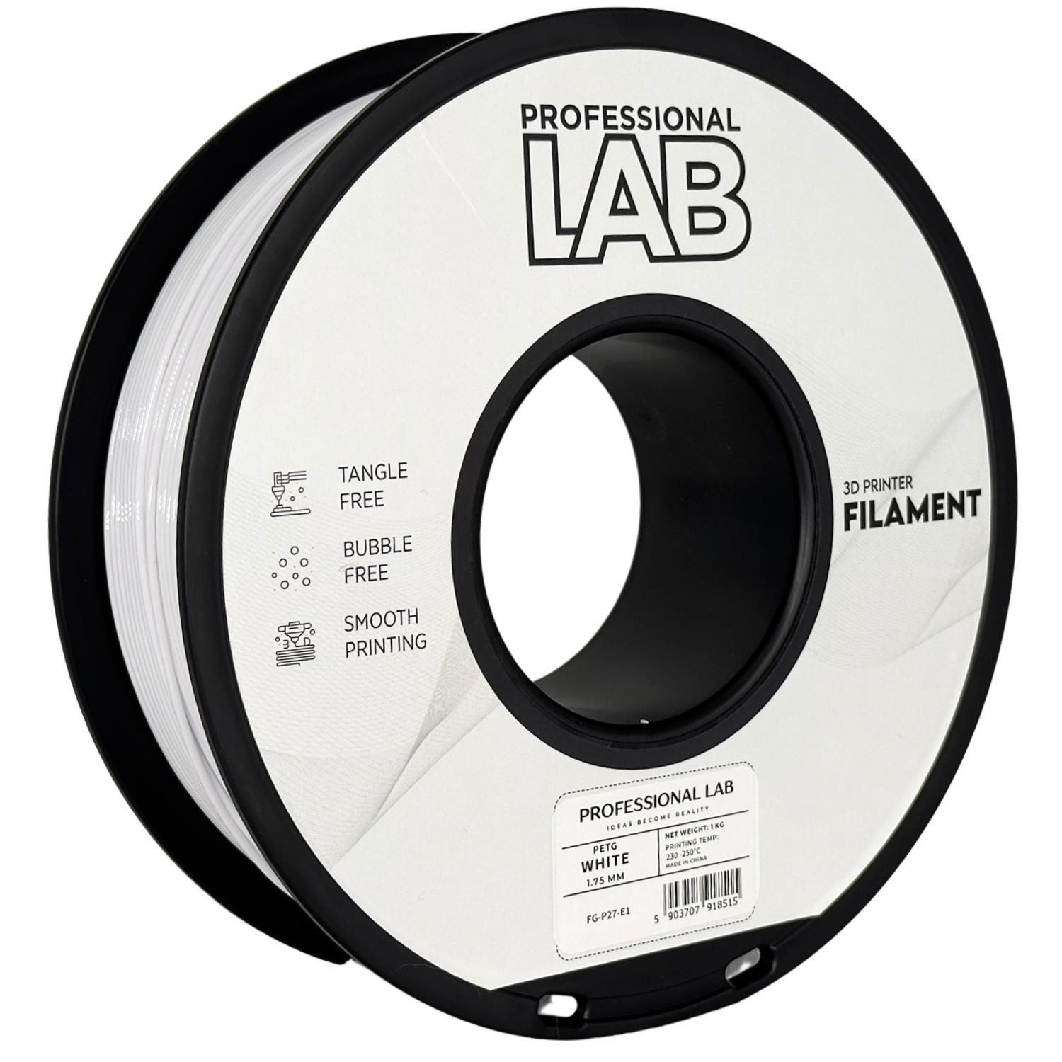 PETG White (baltas) 1,75 mm, 1 kg – Prof. Lab