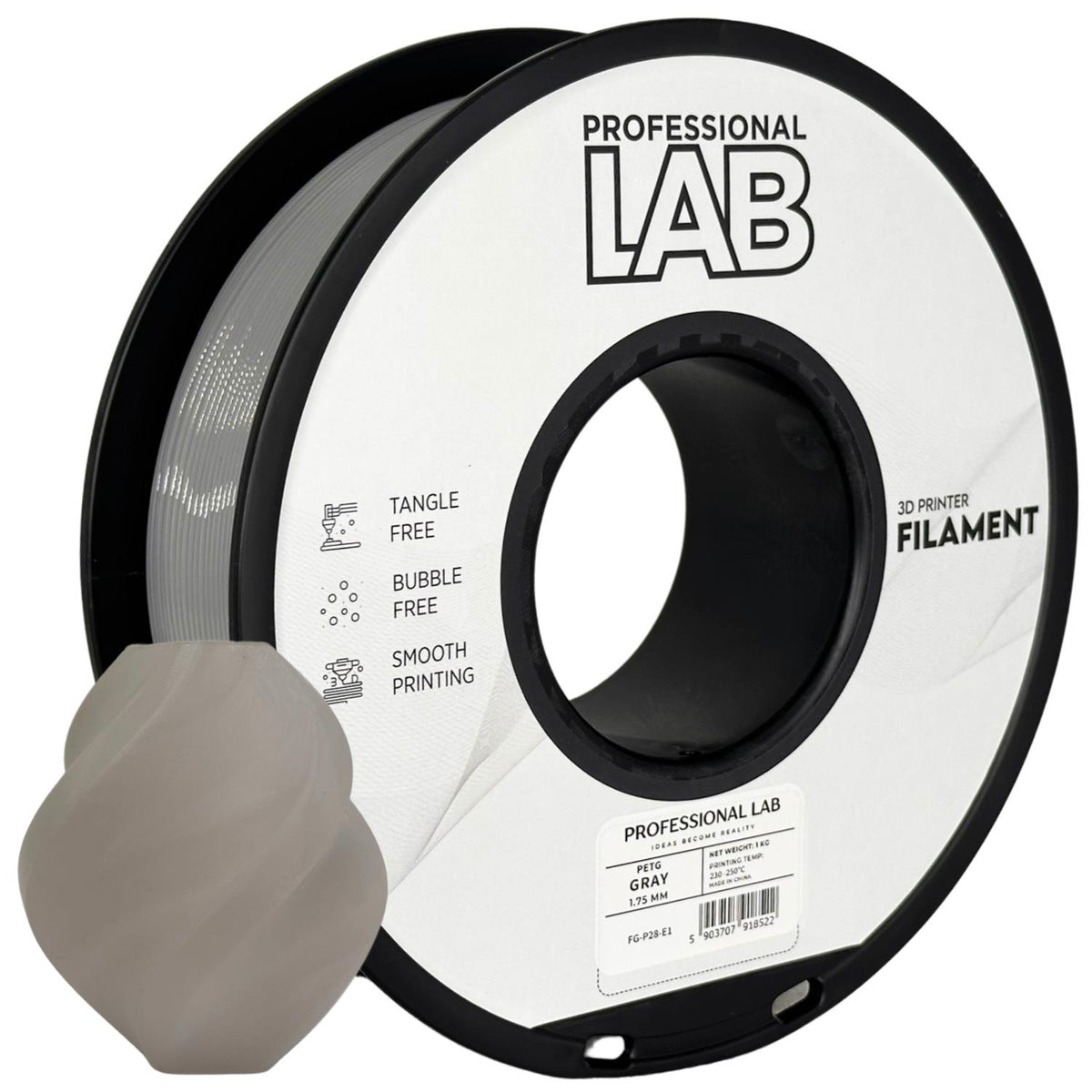 PETG gray (pilkas) 1,75 mm, 1 kg – Prof. Lab