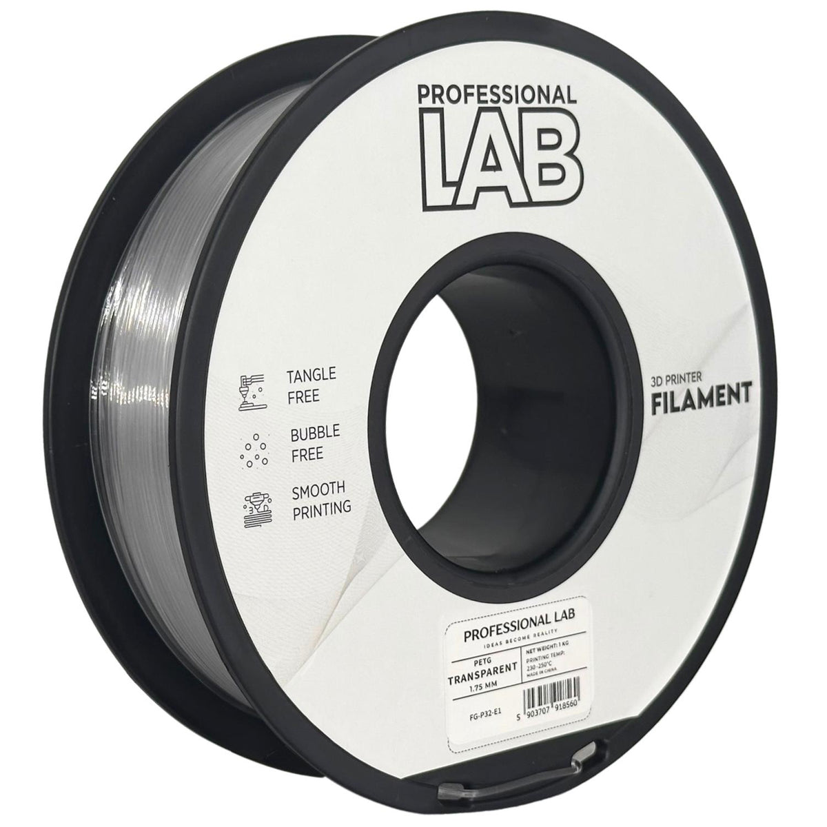 PETG transparent (skaidrus) 1,75 mm, 1 kg – Prof. Lab
