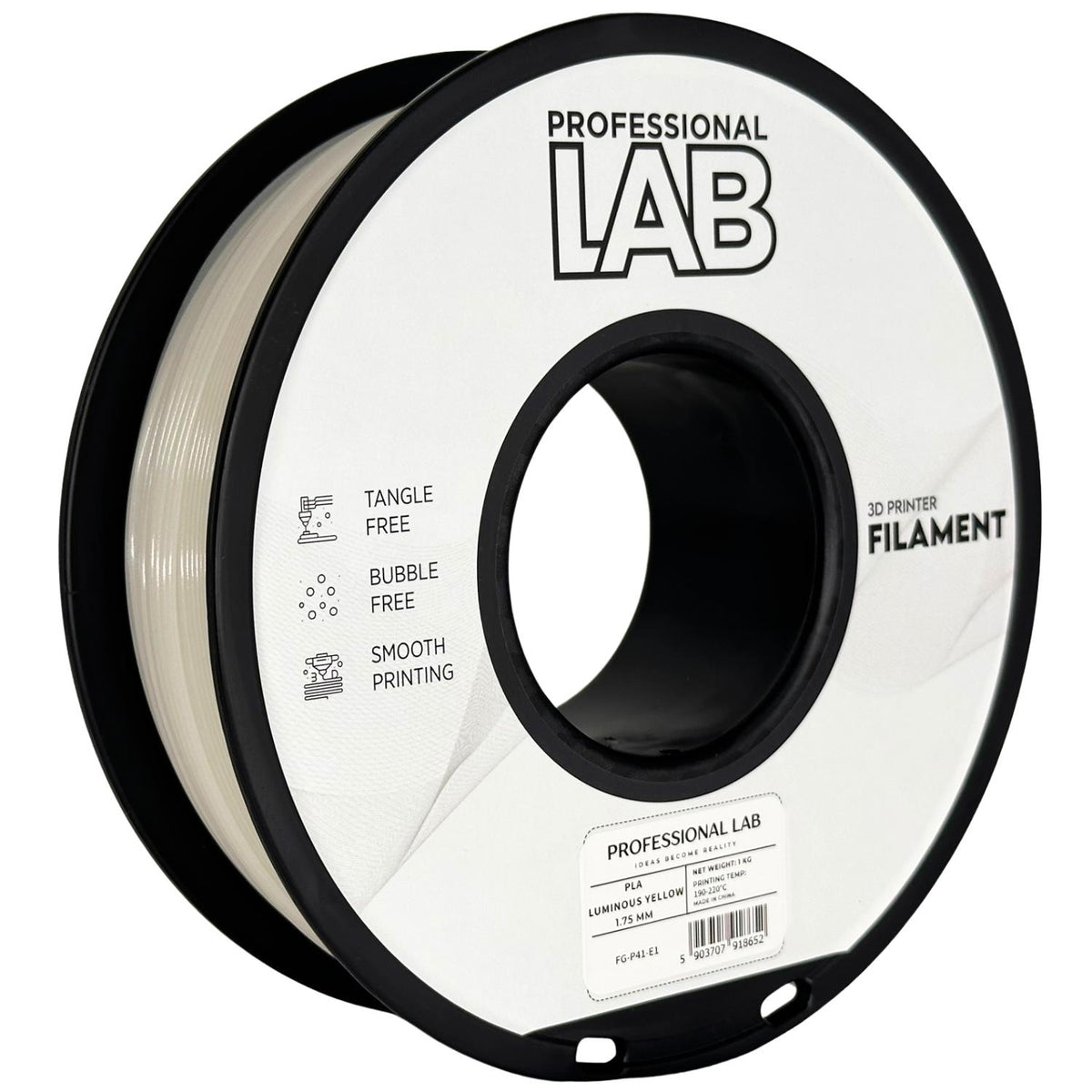 PLA luminous yellow (švytinti geltona) 1,75 mm, 1 kg – Prof. Lab