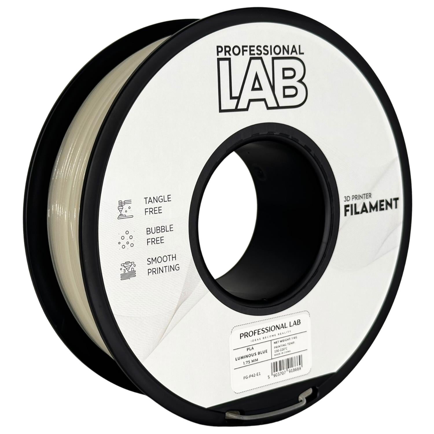 PLA Luminous Blue (švytinti mėlyna) 1,75 mm, 1 kg – Prof. Lab