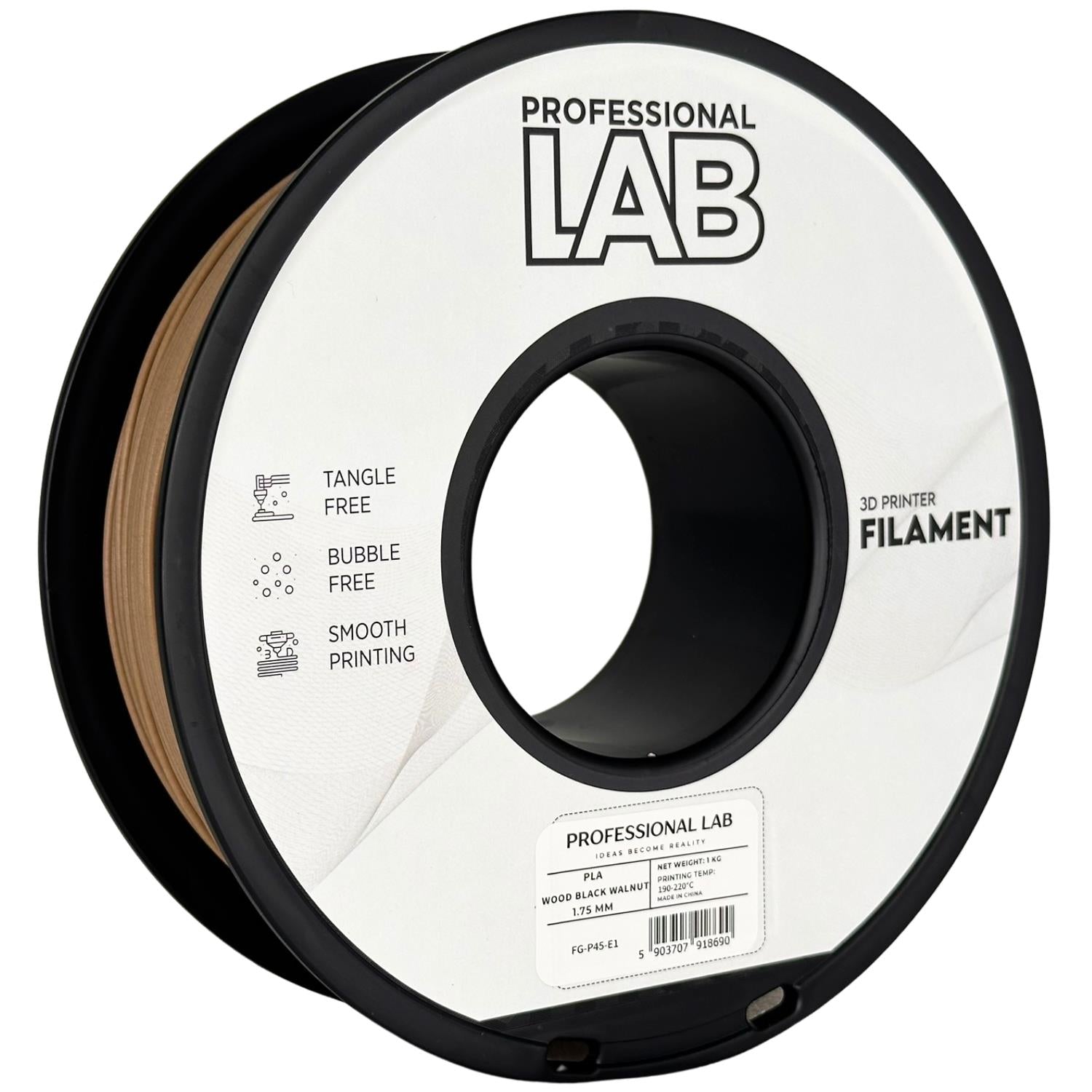PLA Wood Black Walnut (juodasis riešutas) 2,85 mm, 1 kg – Prof. Lab