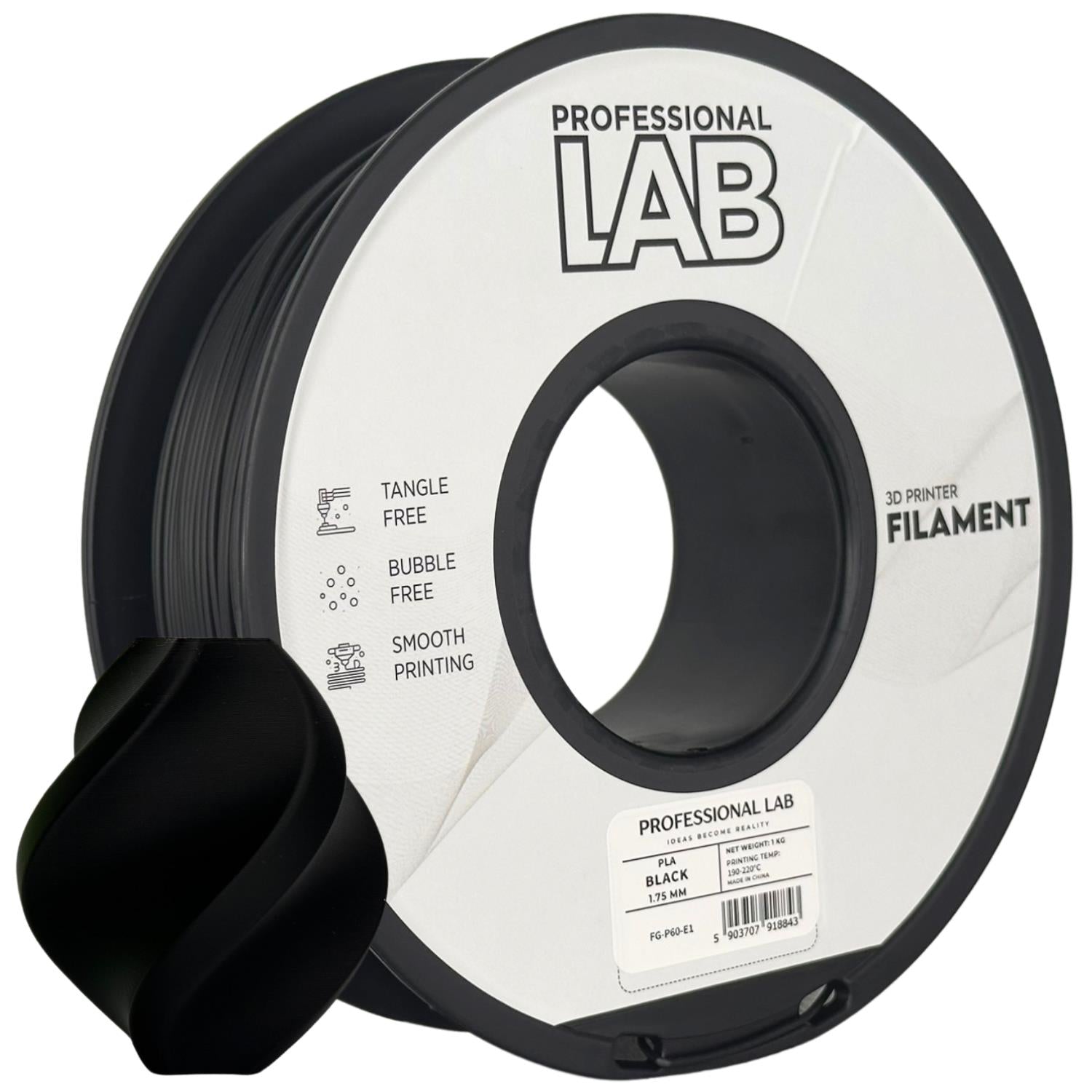 PLA black (juodas) 1,75 mm, 1 kg –  Prof. Lab