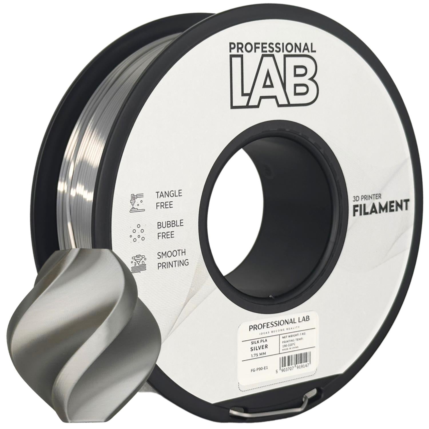 Silk PLA Silver (sidabrinis) 1,75 mm, 1 kg – Prof. Lab