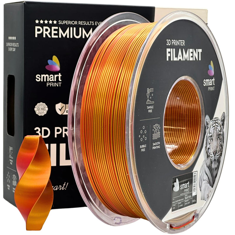 PLA silk dual color red gold (raudona, auksinė) 1,75 mm, 1 kg – Smart Print