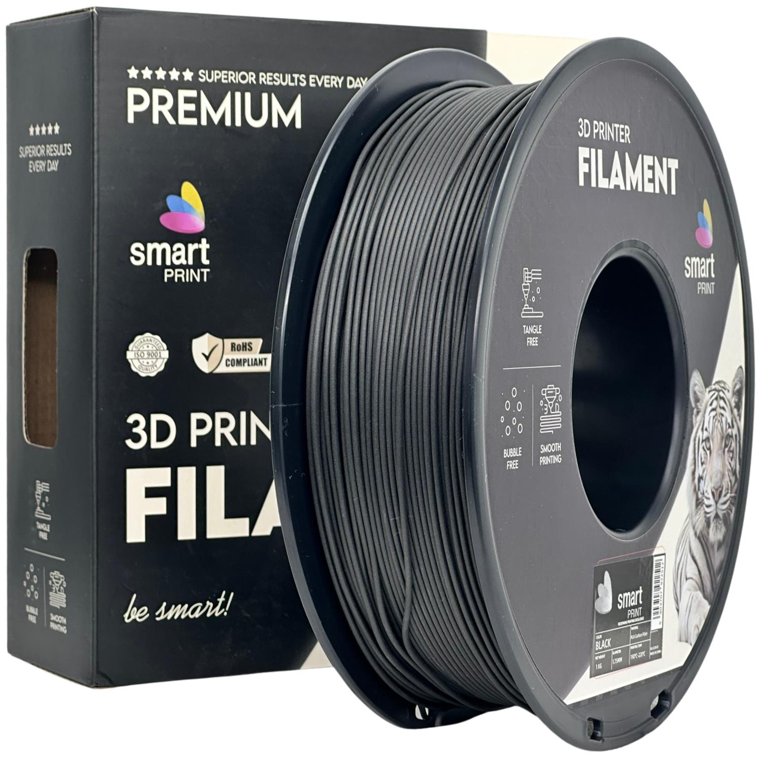 PLA Carbon Fiber Black (juodas) 2,85 mm, 0,75 kg – Smart Print