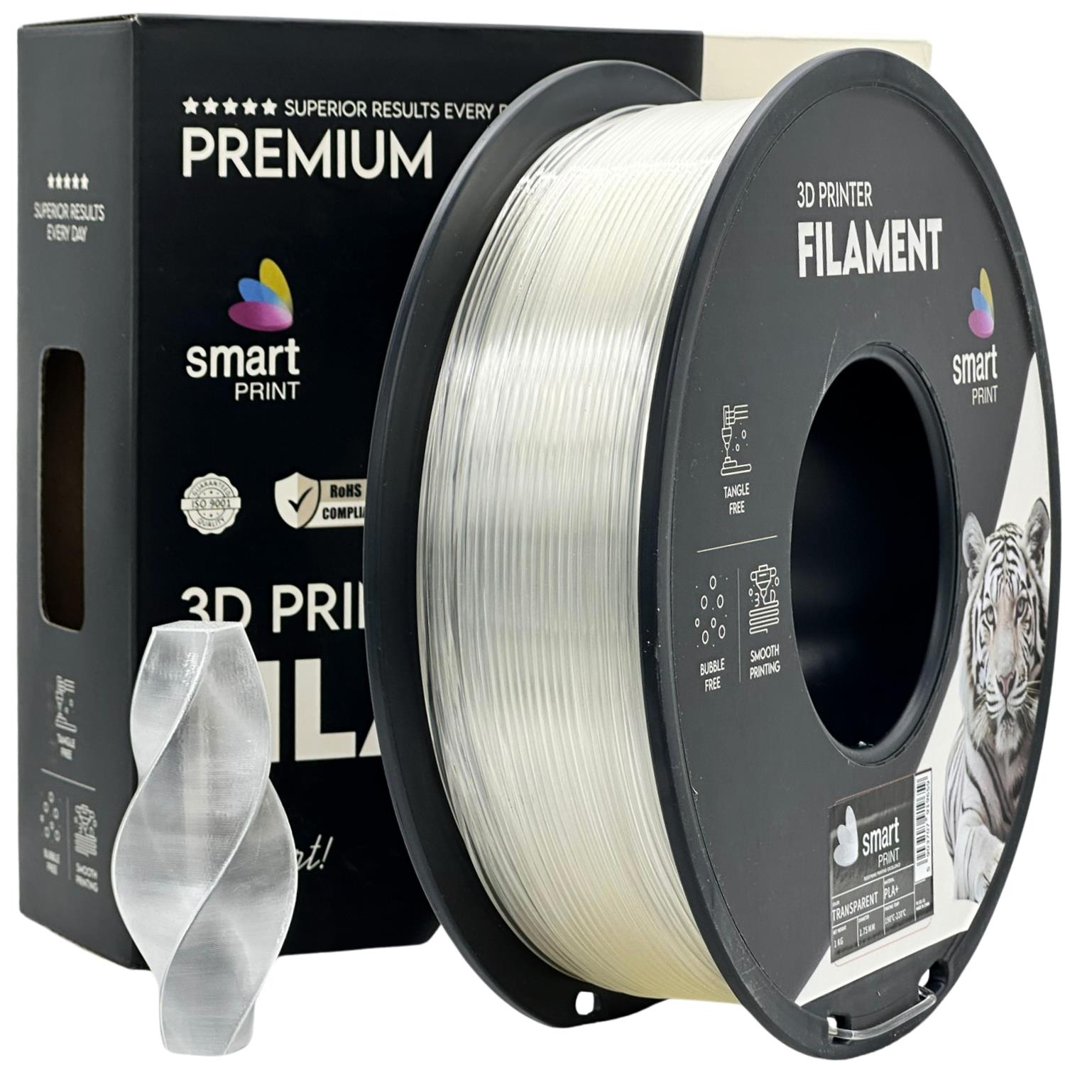 PLA+ transparent (skaidrus) 1,75 mm, 1 kg – Smart Print