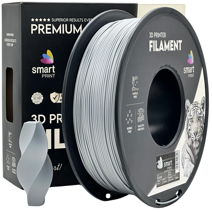 PLA silk silver (sidabrinė) 1,75 mm, 1 kg – Smart Print