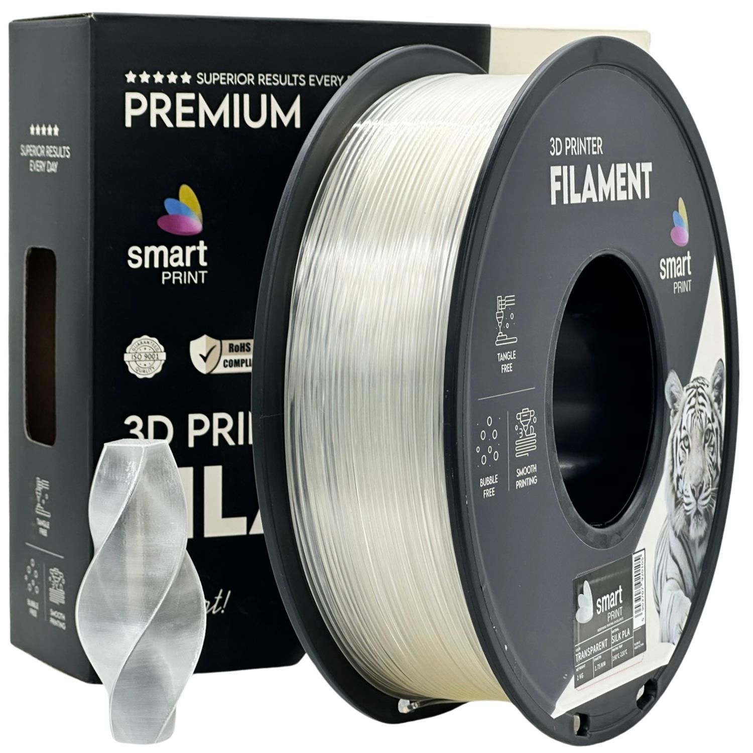 PLA silk transparent (skaidrus) 1,75 mm, 1 kg – Smart Print