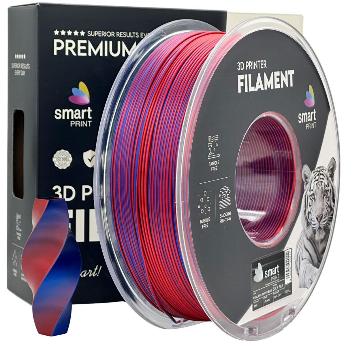 PLA silk dual color red blue (red, blue) 1.75 mm, 1 kg - Smart Print